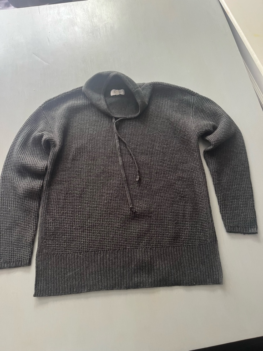 Lou & Grey Waffle Knit Cowl Neck Drawstring Sweater - oversized XS